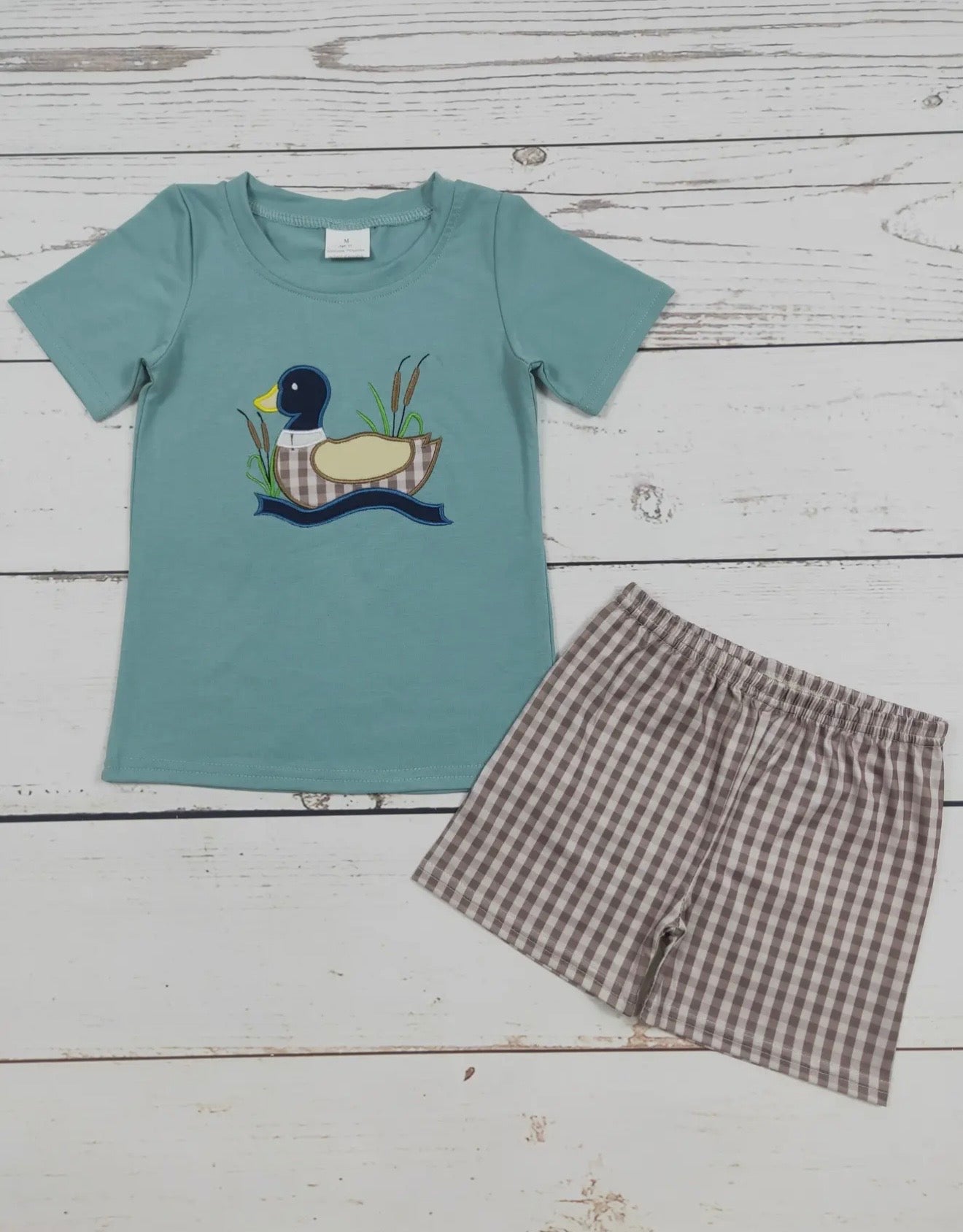 Boys Checkered Duck Appliqué top shorts set
