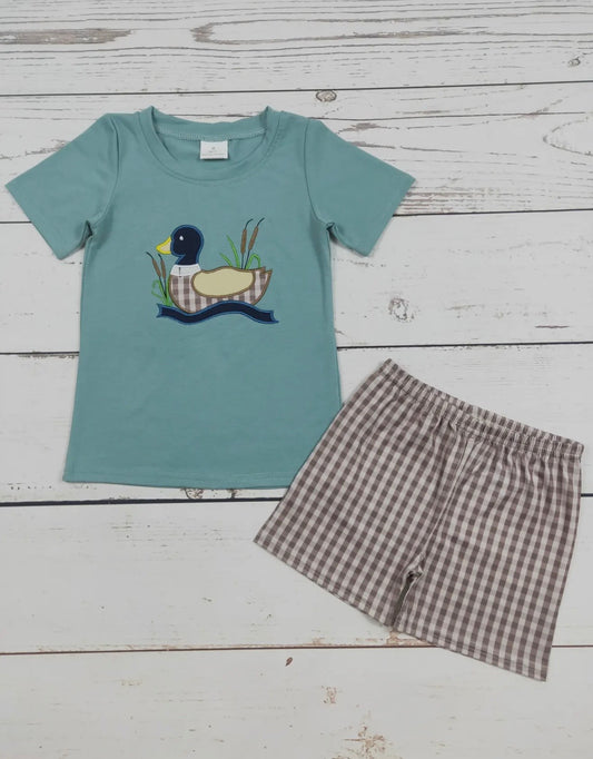 Boys Checkered Duck Appliqué top shorts set